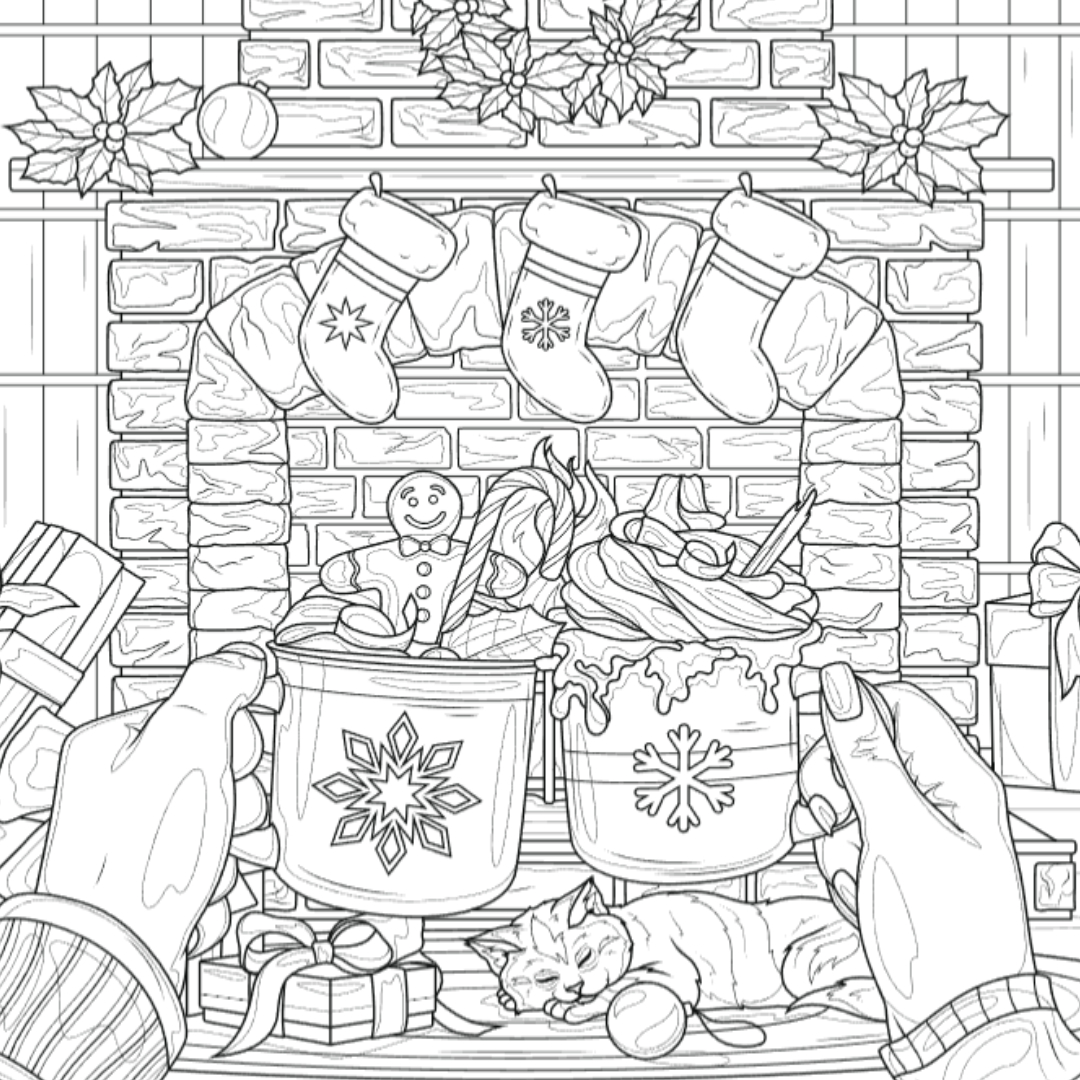 Festive Fireplace Coloring Page Castle Arts festive-fireplace-coloring-page-castle-arts