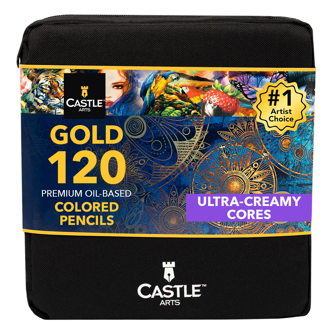 Castle Arts 120 Piece Castle Gold Colored Pencil Set in Zip Up Case