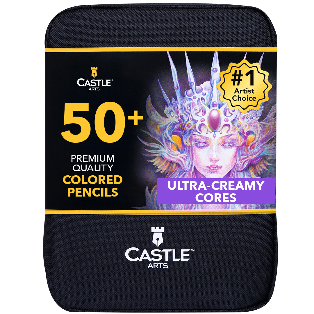 Castle Arts 50 Piece Pasteltint Colored Pencil Set in Zip Up Case