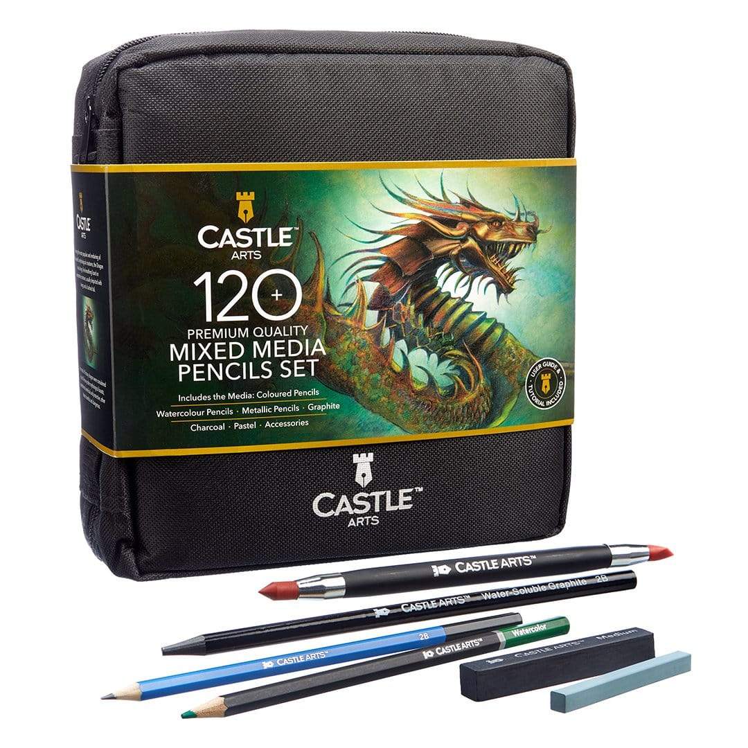 Castle Art Supplies 120+ Piece Mixed Media Art Pencil Collection - Colored, Watercolor, Pastel, Metallic, Graphite, Charcoal | Creative Freedom for