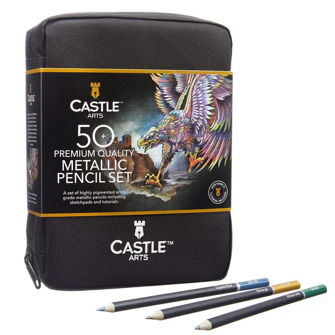 Castle Art Supplies 48 Metallic Colored Pencils Set with Extras