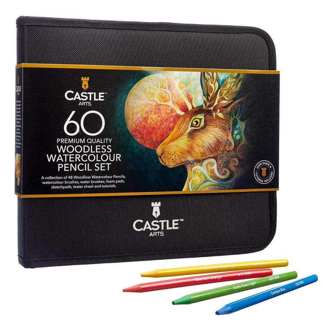 Castle Arts 60 Piece Woodless Watercolor Pencil Set in Zip Up Case – Castle  Arts USA