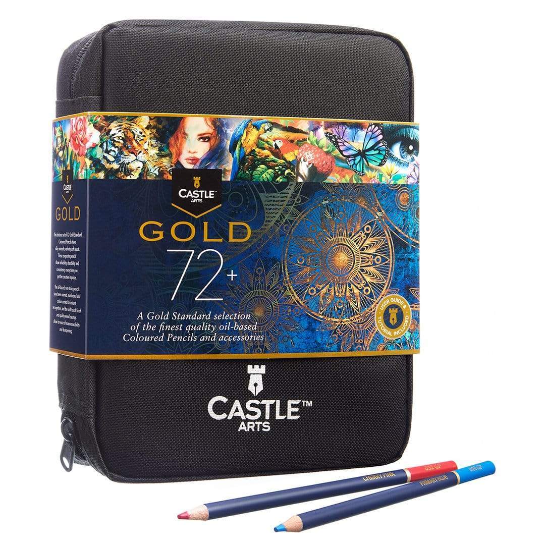 Castle Arts 72 Piece Castle Gold Colored Pencil Set in Zip Up Case