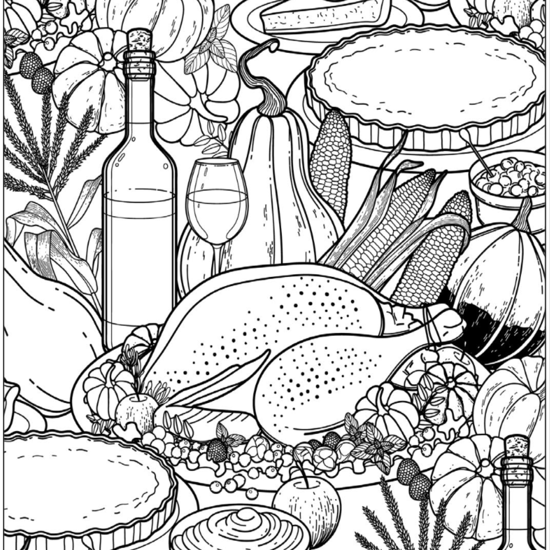 Thanksgiving Dinner Colouring Page – Castle Arts