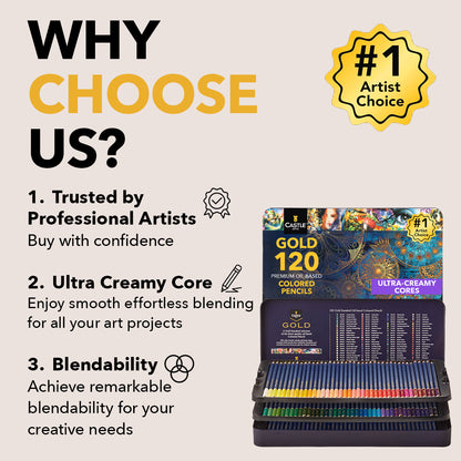 120-częściowy zestaw ołówków Castle Gold w ekspozycyjnej puszce