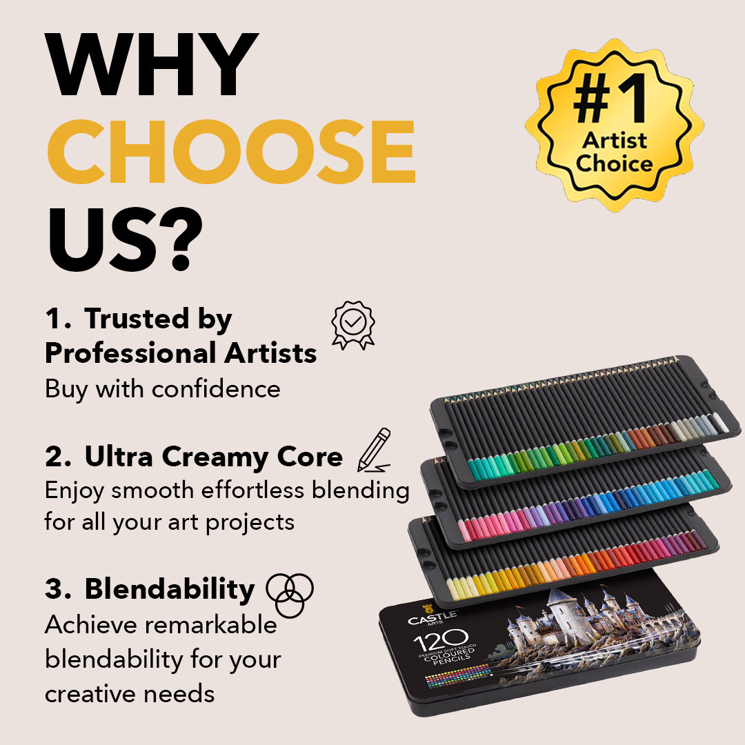Castle Arts 120 Piece Colored Pencil Set in Display Tin