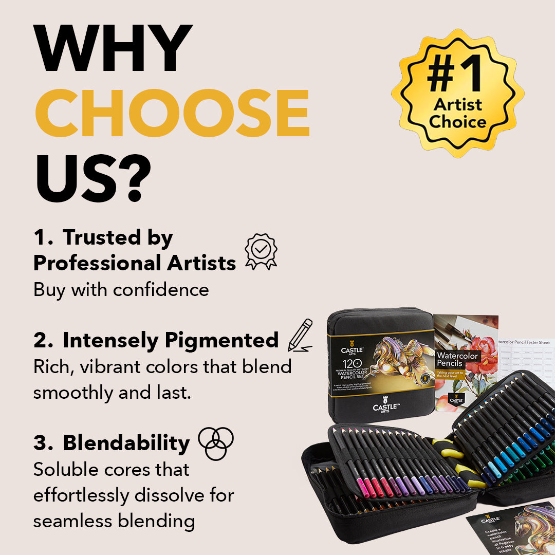 Castle Arts 120 Piece Watercolor Pencil Set in Zip Up Case