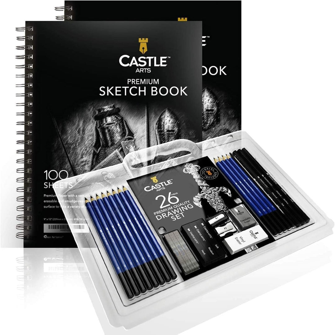 Castle Arts  26 Piece Drawing Set & 2 Sketchbooks Bundle – Castle Arts USA