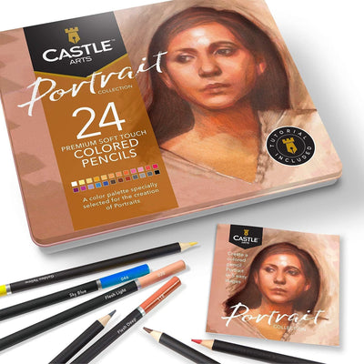 24 Piece Portrait Colored Pencils Set & 2 Sketchbooks Artist Bundle