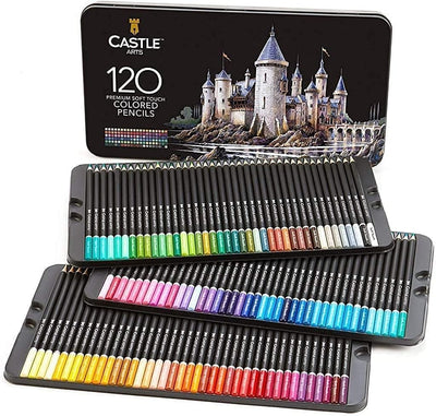 120 Piece Colored Pencil Tin Set & 2 Sketchbooks Artist Bundle
