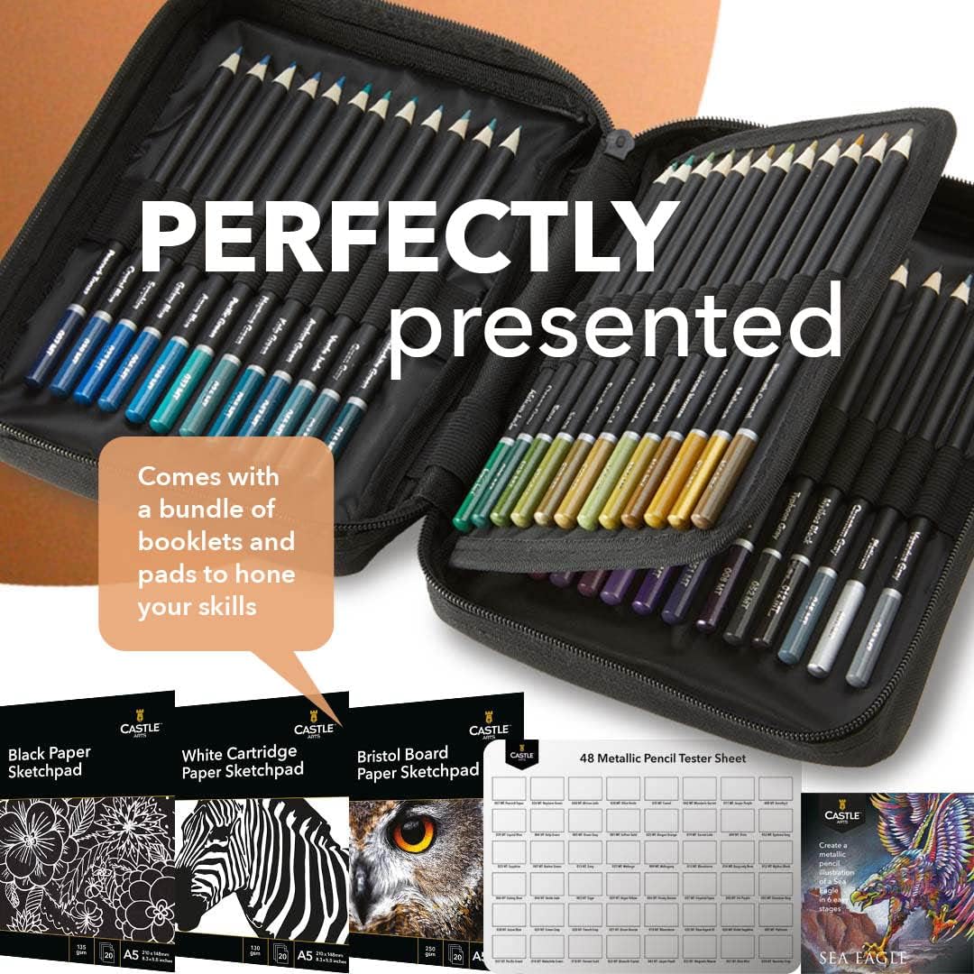 Castle Arts  100 Piece Metallic & Pasteltint Colored Pencils Zip