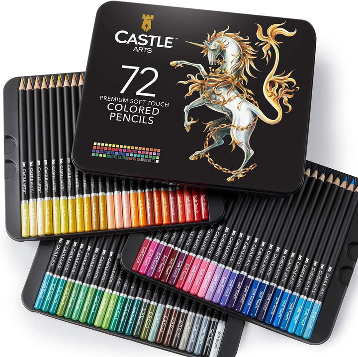 72 Piece Colored Pencil Tin Set & 2 Sketchbooks Artist Bundle
