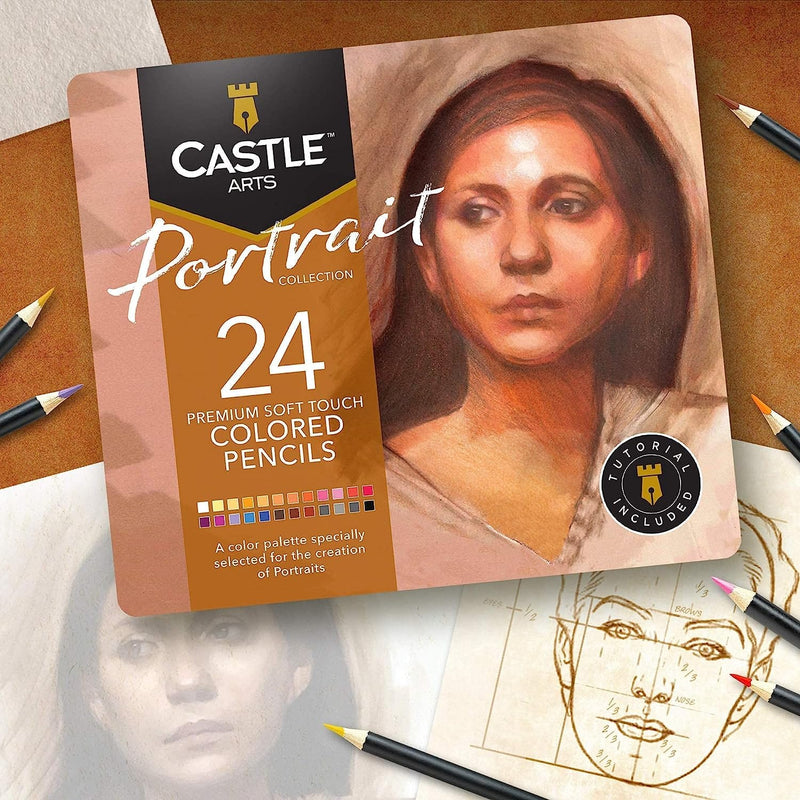 24 Piece Portrait Colored Pencils Set & 2 Sketchbooks Artist Bundle