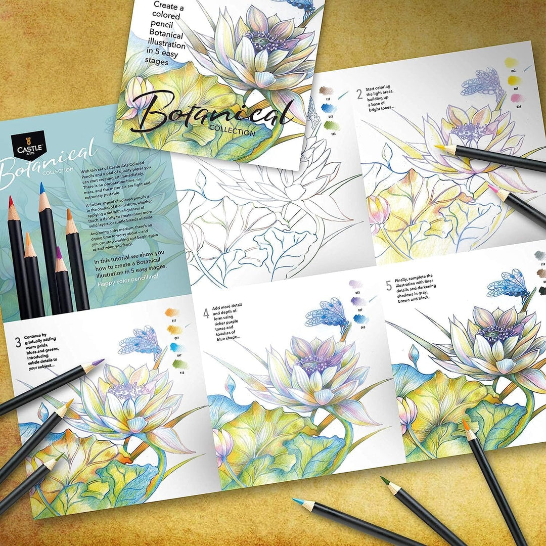24 Piece Botanical Colored Pencils Set & 2 Sketchbooks Artist Bundle