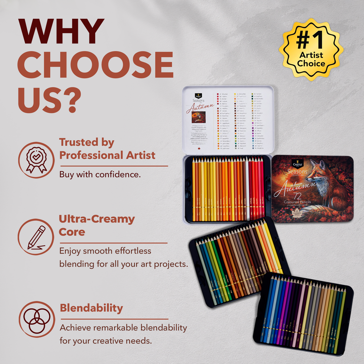 72 Piece Autumn Colored Pencil Set in Display Tin