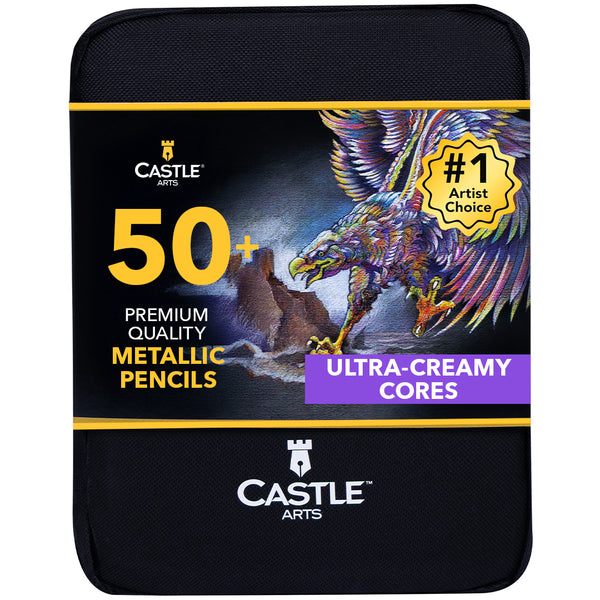 Castle Arts 50 Piece Metallic Colored Pencil Set in Zip Up Case