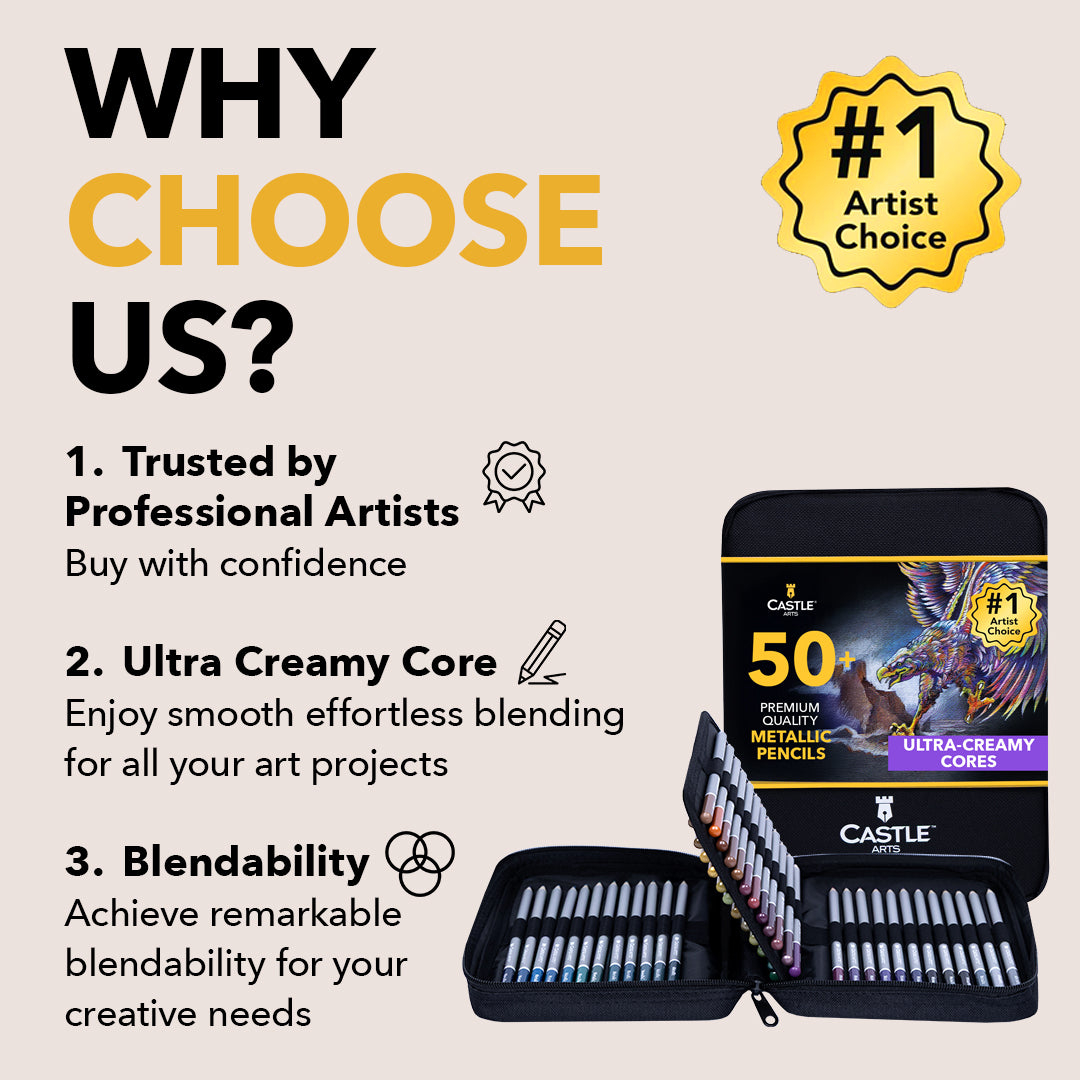 デュメジル・コレクション 1～4セット Castle Arts 50 Piece Metallic Colored Pencil Set in Zip Up Case