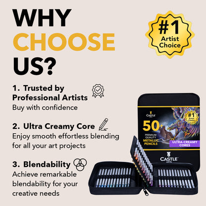 50-częściowy zestaw metalicznych kredek w zapinanym na zamek etui