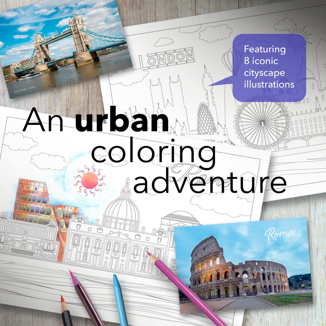 Printable Scenic Cityscapes Coloring Book [Digital Download]