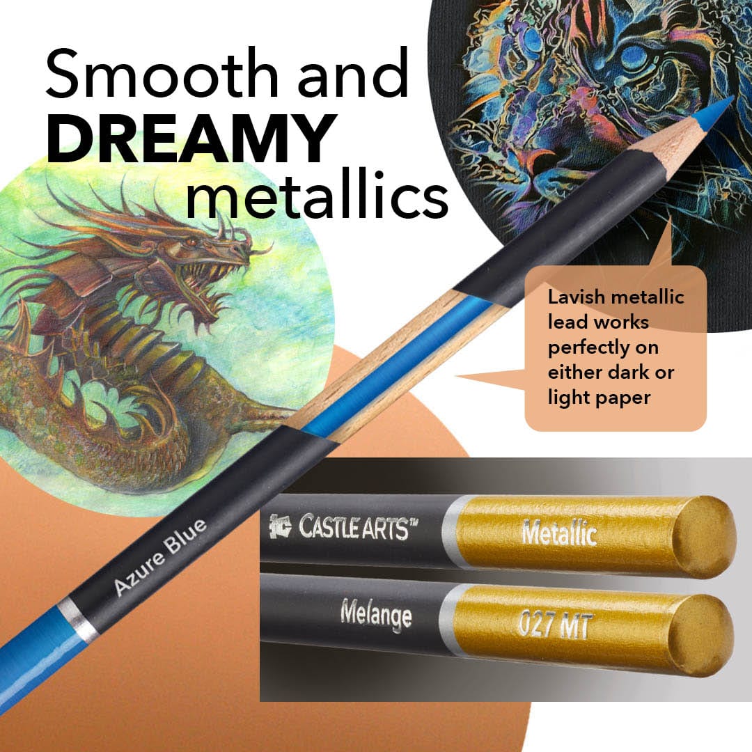 Castle Arts Metallic Colored Pencil Sets, Smooth Iridescent Color