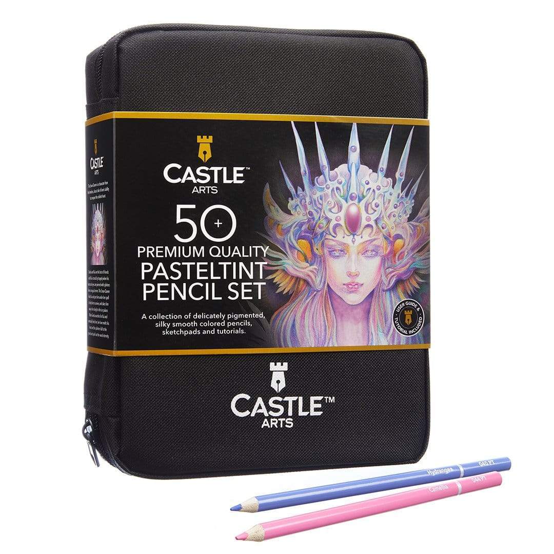  Castle Art Supplies 48 Piece Pasteltint Tin Colored Pencils  Set, Quality Colors in Softer, Sumptuous Tones, For Professional and  Adult Artists