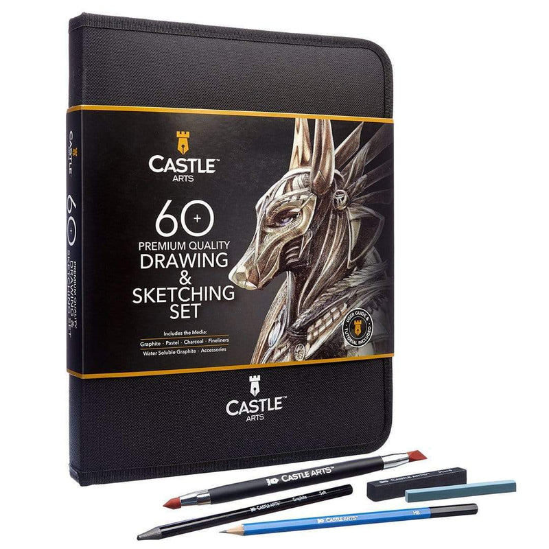 60 Piece Drawing and Sketching Graphite Pencil Art Set in Zip Up Case
