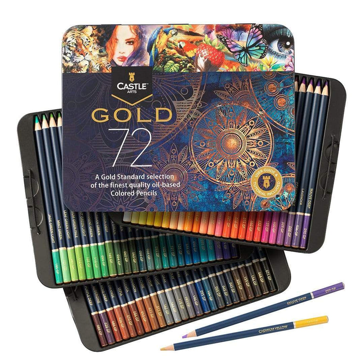 72 Piece Castle Gold Colored Pencil Set in Display Tin