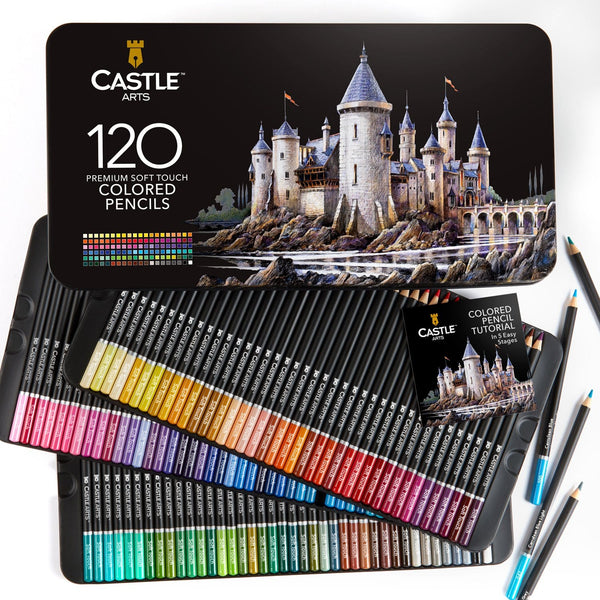 120 Set Castle Art Premium Soft Touch Colored Pencils, Unboxing, Review,  and COLORING TEST 
