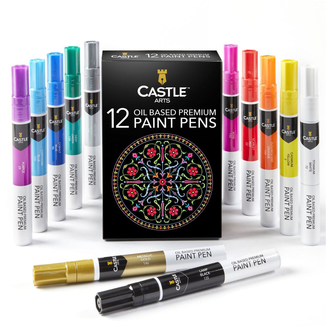 Castle Arts 12 Piece Multi-Surface Oil Based Paint Pens Set