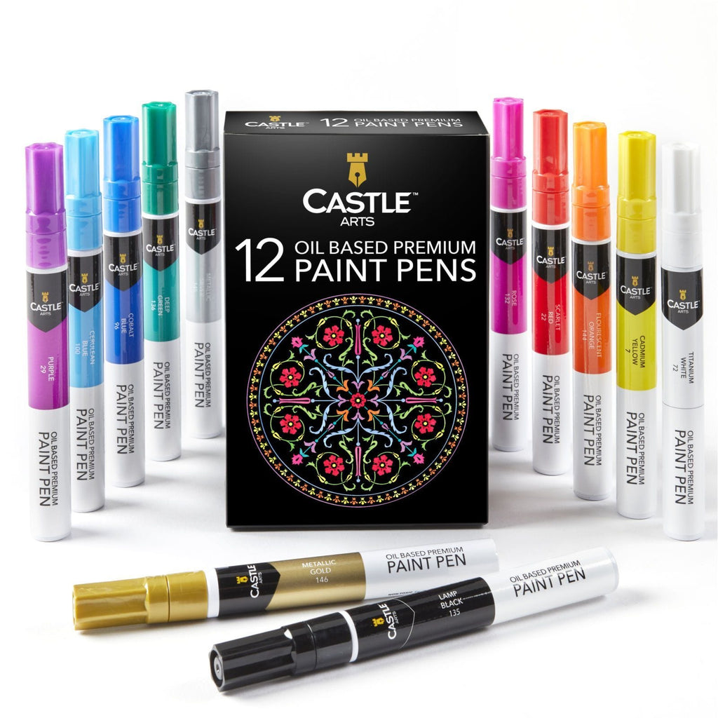 SRSTRAT 12 Colors Sets Permanent Paint Pens Paint Markers for Plastic,Fine Paint Oil Based Art Marker Pens Metal Glass 96ml Oil Based Paint Marker