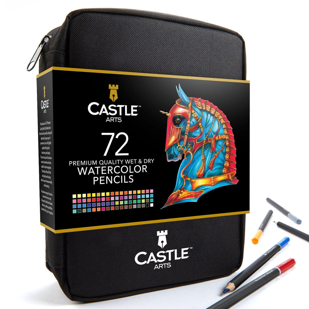 Castle Arts 72 Piece Watercolor Pencil Set in Zip-Up Case – Castle